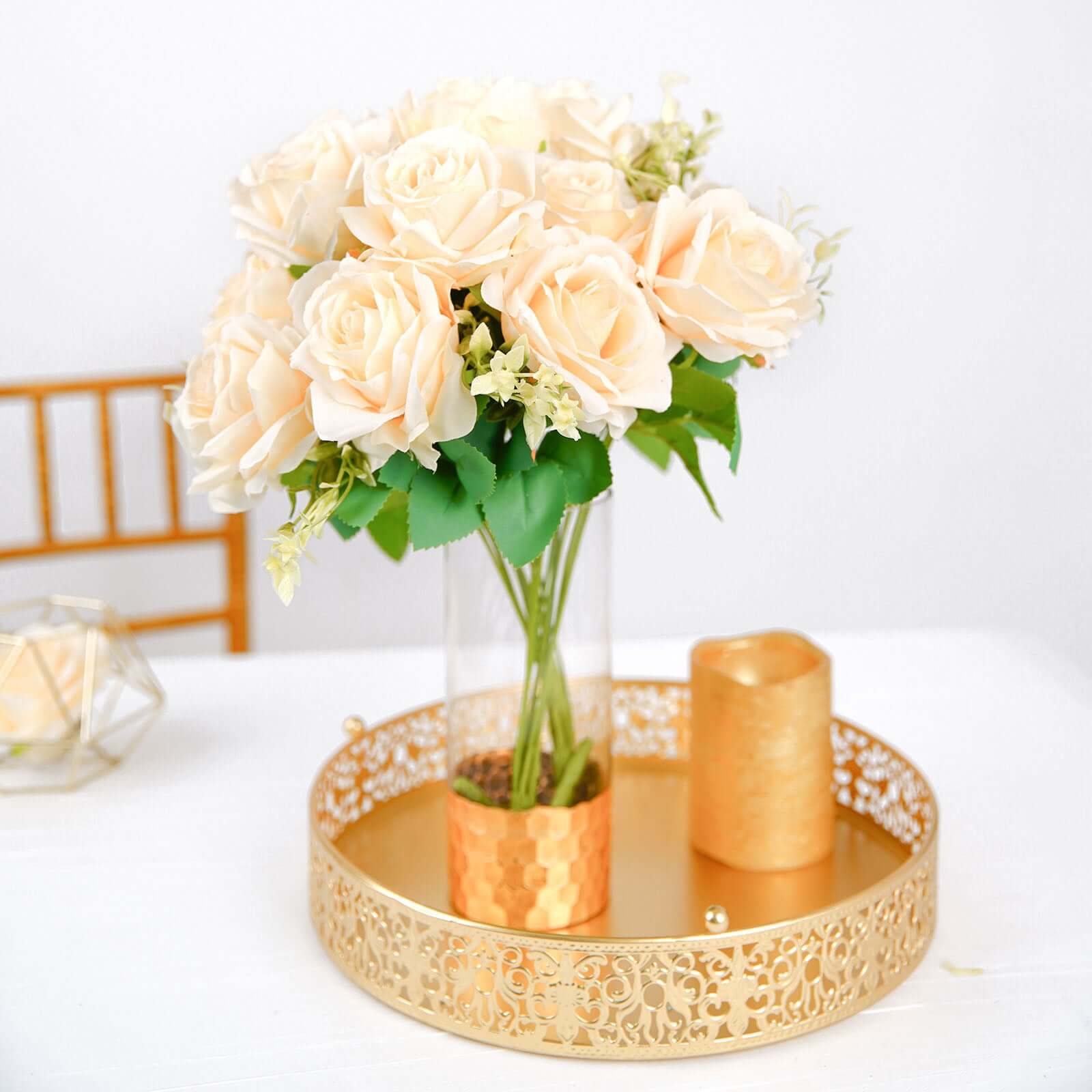 2 Bushes Cream Artificial Silk Rose Flower Arrangements, Real Touch Long Stem Flower Bouquet 18