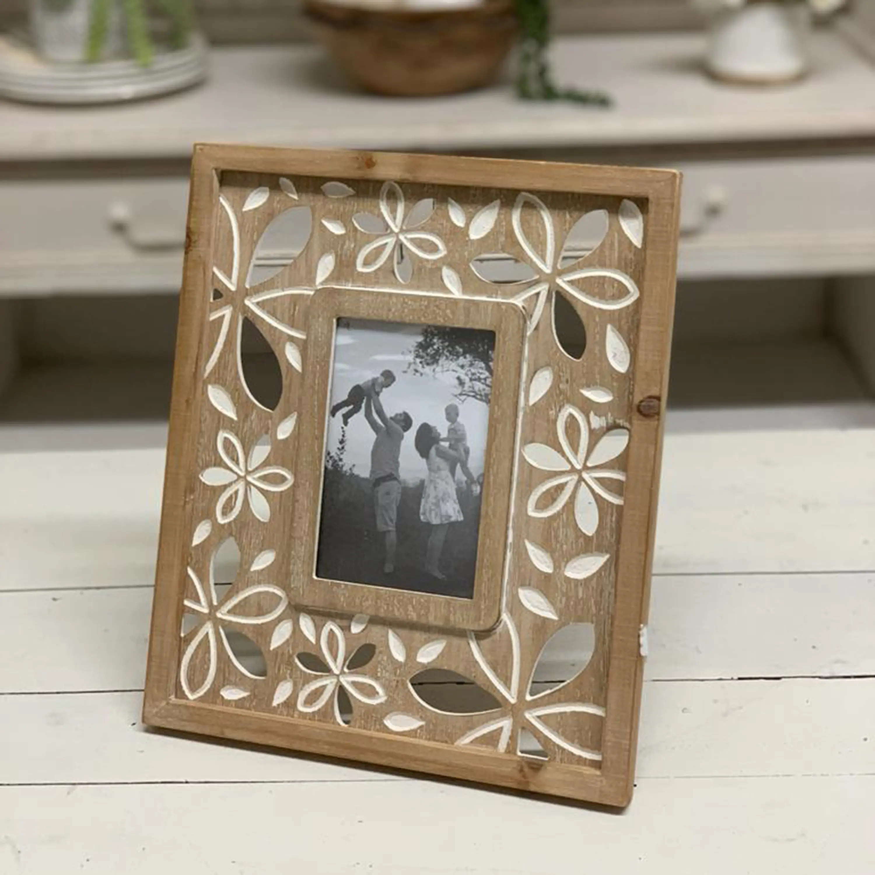 Light Brown Wood 5x7 Picture Frame with White Cut Outs