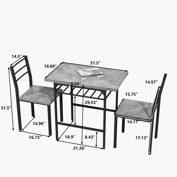 3-Piece Dining Table Set with 2 Chairs Marble Finish