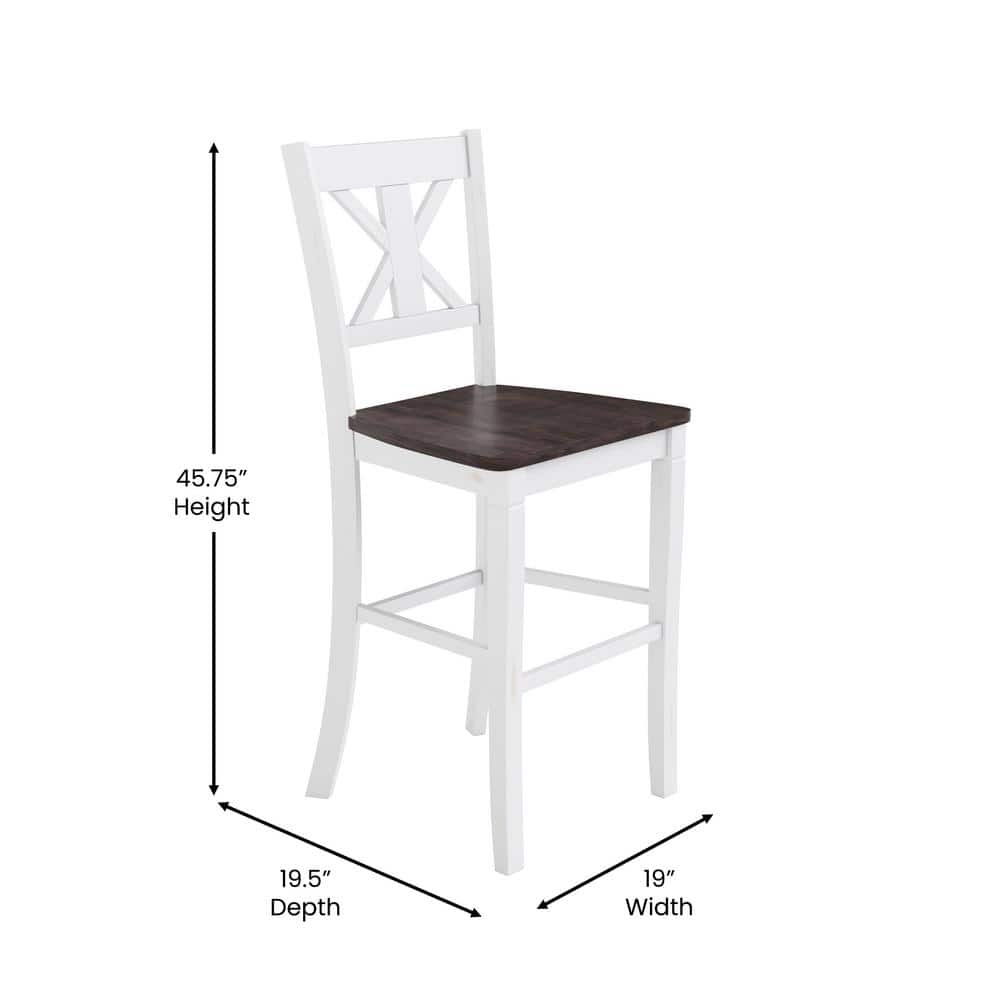 Carnegy Avenue 45.75 in. White Wash Full Wood Bar Stool with Wood Seat CGA-ES-520597-WH-HD