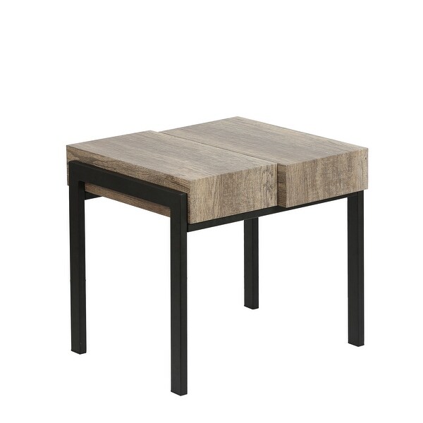 Rustic Oak Brown Manufactured Wood and Black Metal Side Table - 20