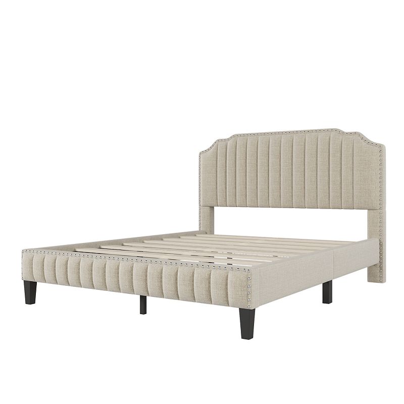 Merax Modern Linen Curved Upholstered Platform Bed