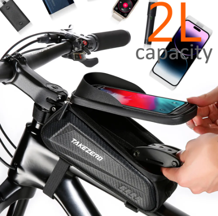 Bike Bag 2L Frame Front Tube Cycling Bag Bicycle Waterproof Phone Case Holder 7.2Inches Touchscreen Bag