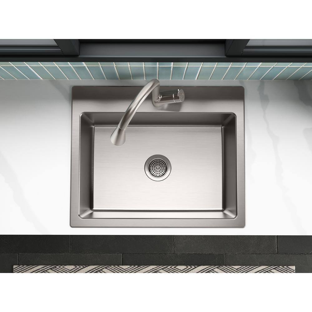 KOHLER Cursiva Stainless Steel 27 in. Single Bowl Top-MountUndermount Kitchen Sink K-RH28176-1-NA