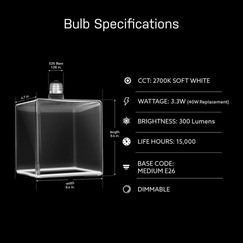 Feit Electric 40-Watt Equivalent Cube Dimmable Oversized Clear Glass LED Light Bulb Soft White 2700K CUBECL927CAWFILHDRP