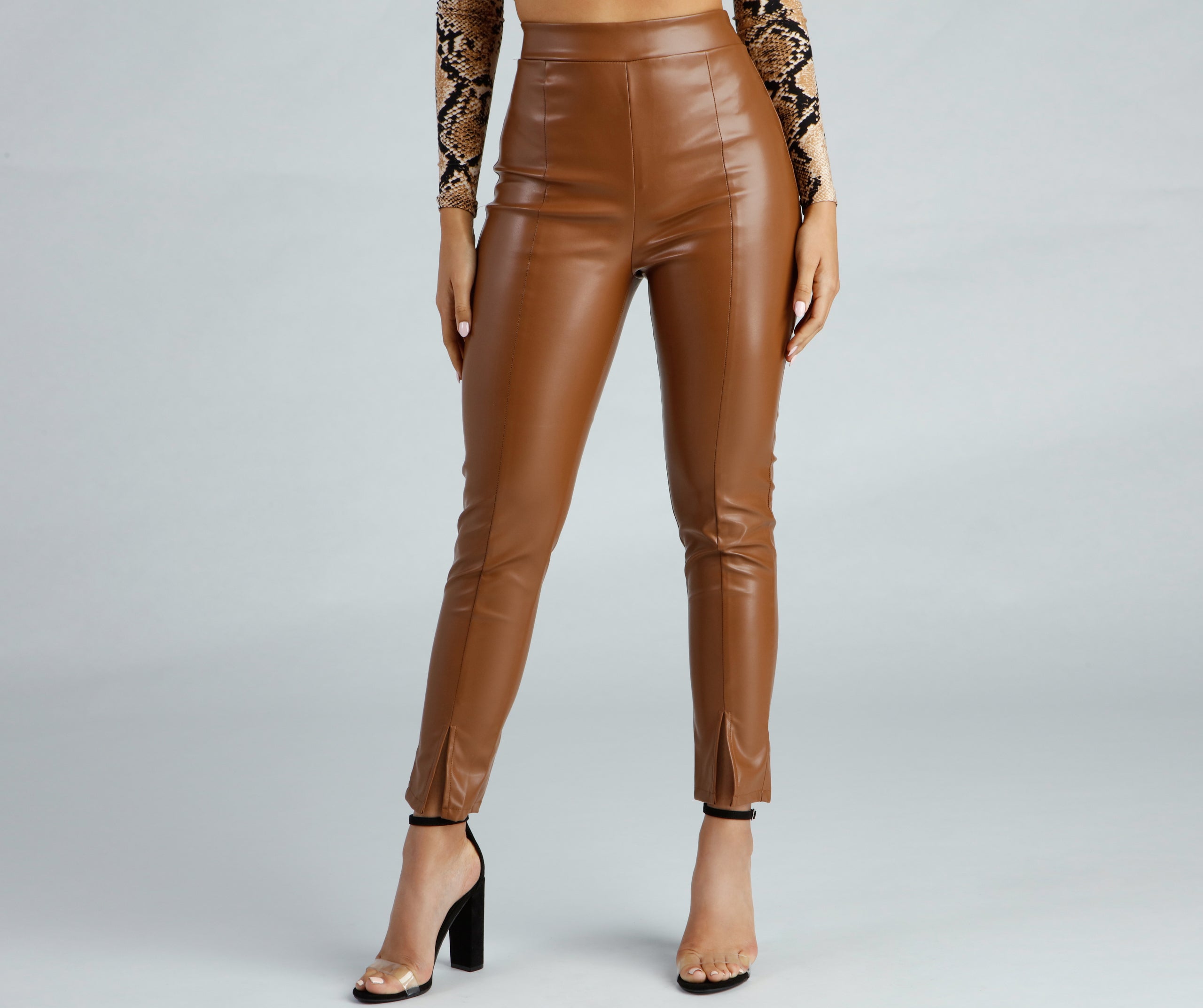 Sleek Split Hem Faux Leather Leggings