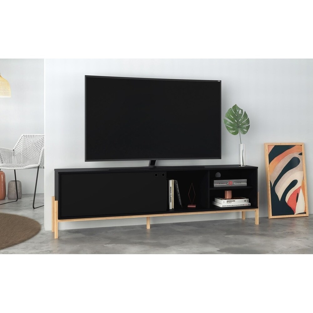 Bowery 72.83 TV Stand with 4 Shelves in Black and Oak