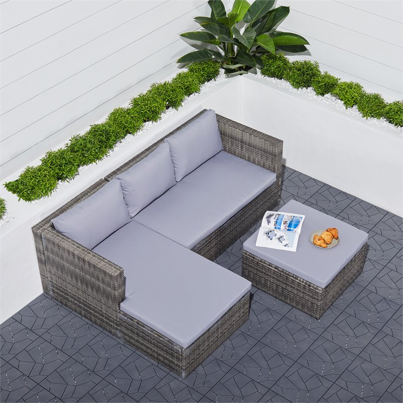 Vifah Daytona 3 Pc Cushioned Wicker Patio Corner Sofa with Ottoman   Light Gray   Tropical   Outdoor Sofas   by Vifah  Houzz