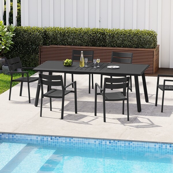 Outdoor Aluminum Dining Table Black with Umbrella Hole