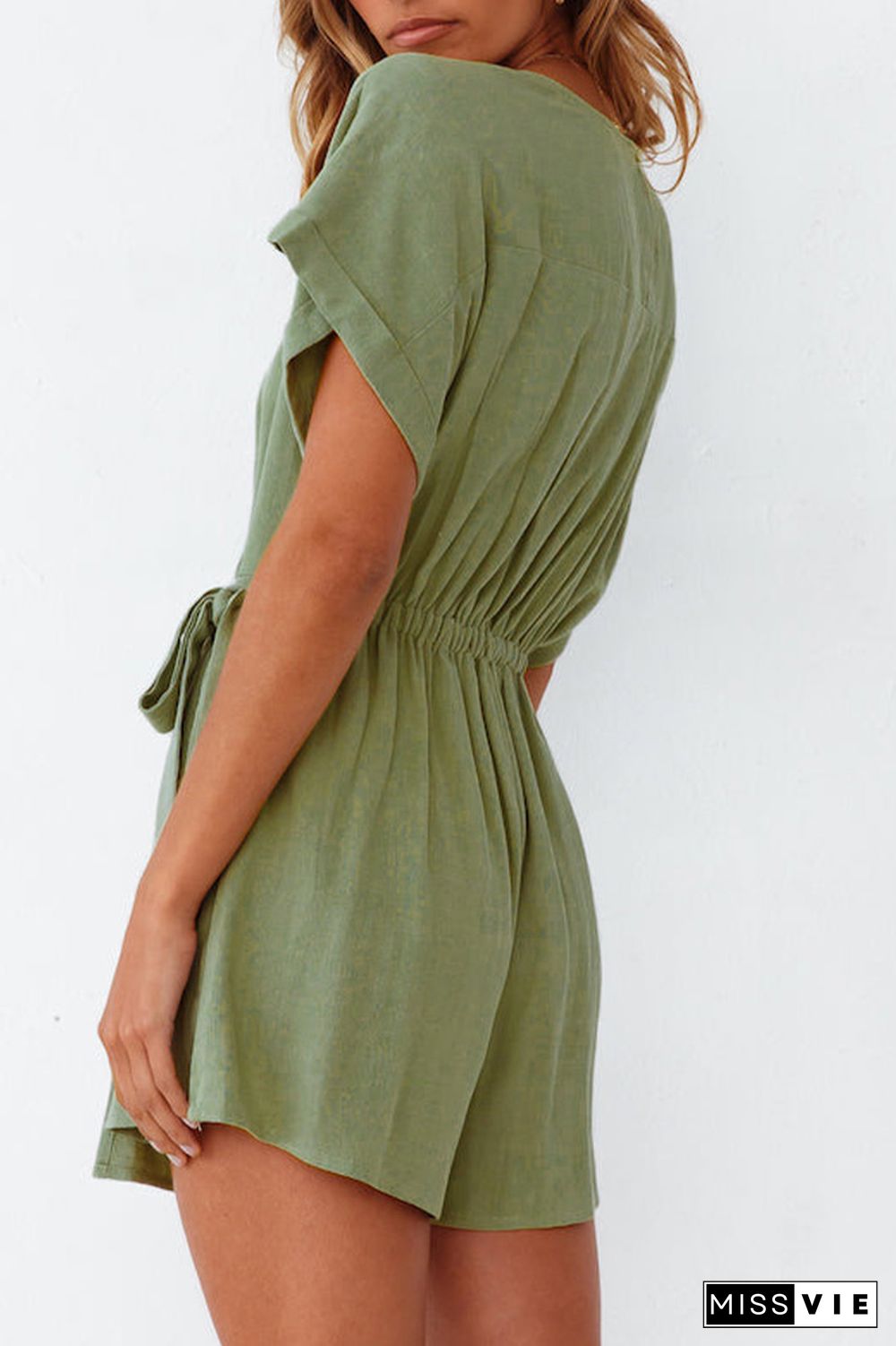 Plain Wrap V Neck Side Sash Romper