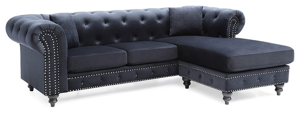 Midcentury Sectional Sofa  Velvet Seat With Tufted Back  ampRolled Arms   Traditional   Sectional Sofas   by Declusia  Houzz