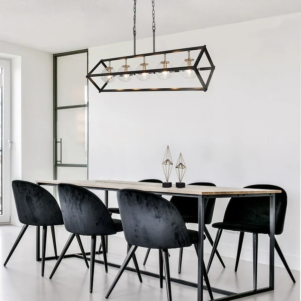 Modern Farmhouse 5-Light Geometric Chandeliers Black Gold Glass Island Light for Dining Room - 41.5