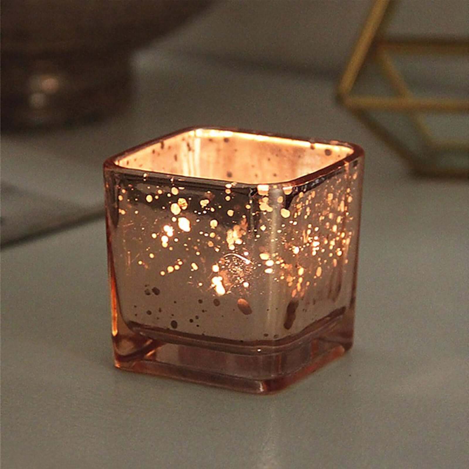 12 Pack Rose Gold Mercury Glass Candle Holders, Votive Glittered Tealight Holders 2