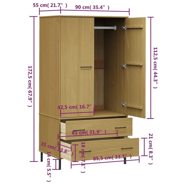 vidaXL Solid Wood Pine Wardrobe with Metal Legs OSLO Armoire Multi Colors - 35.4