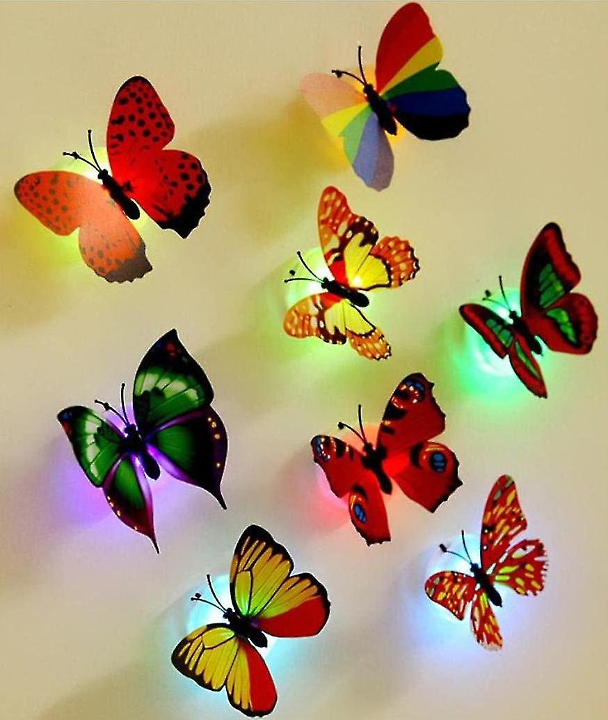 10pcs， 3d Flashing Butterfly Wall Stickers， Led Night Light Sticker