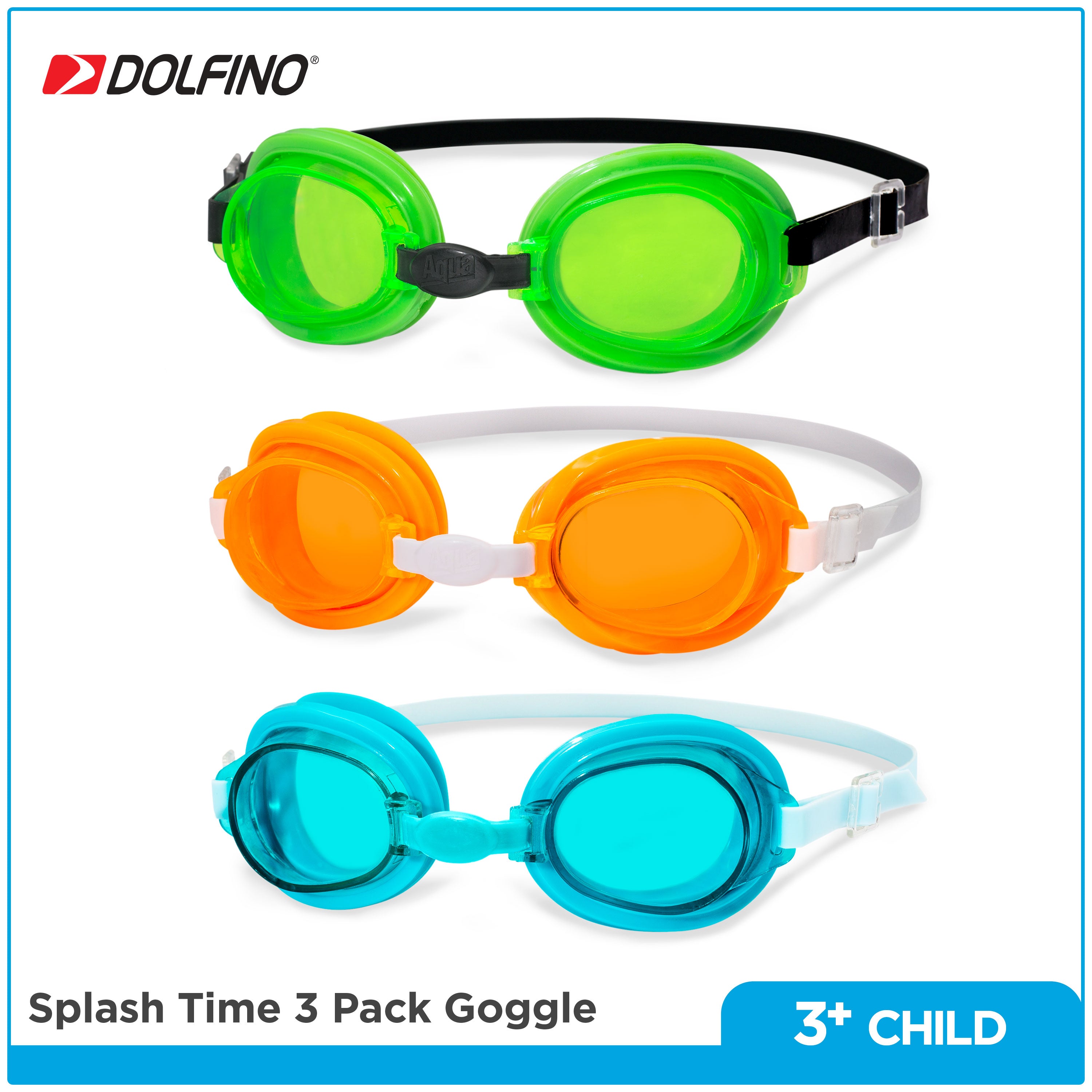 Dolfino Splash Time Child Goggles, 3 Pairs of Goggles Included