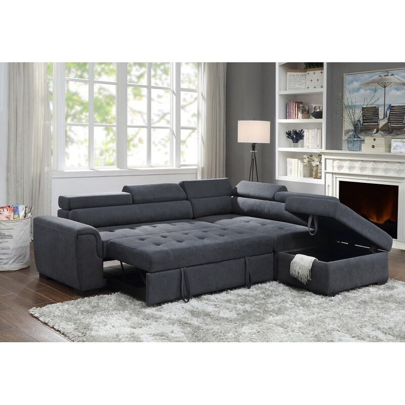 Haris Dark Grey Fabric Sleeper Sofa Sectional