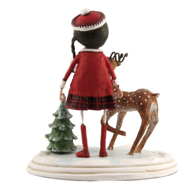 Lori Mitchell Winter Wonderland One Figurine 6 75 Inches Deer Tree Snow Christmas 12262 Polyresin Red