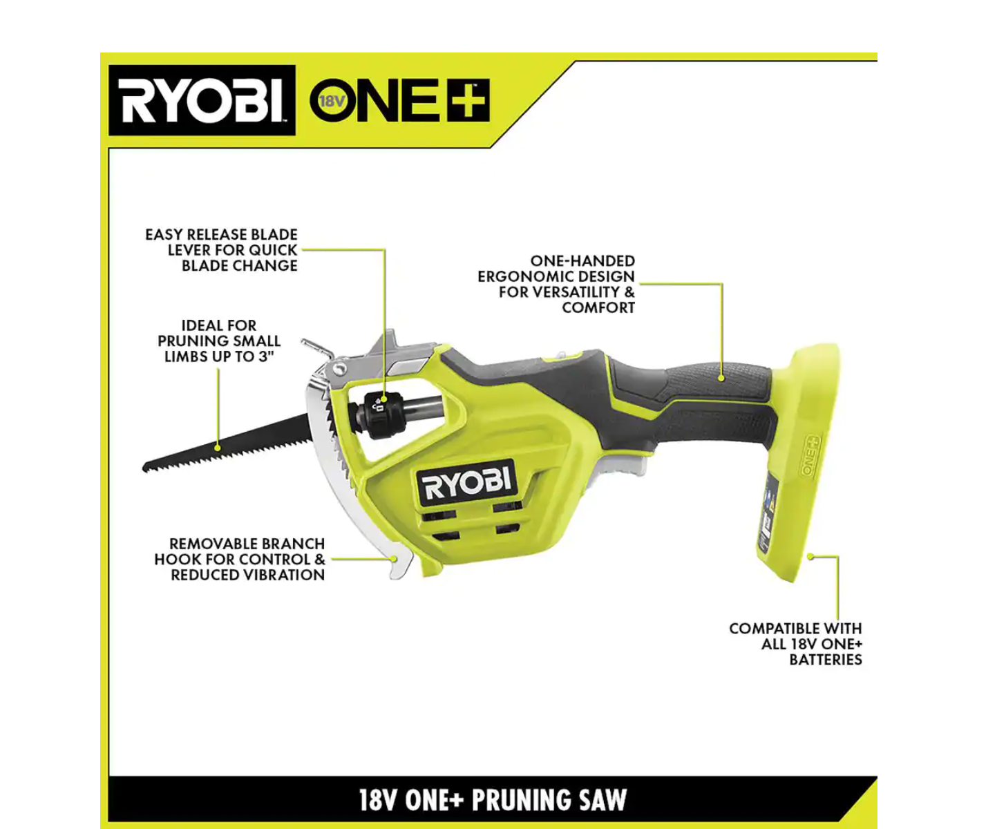 RYOBI P2530 ONE+ 18V Electric Cordless Pruning Reciprocating Saw with 2.0 Ah Battery and Charger