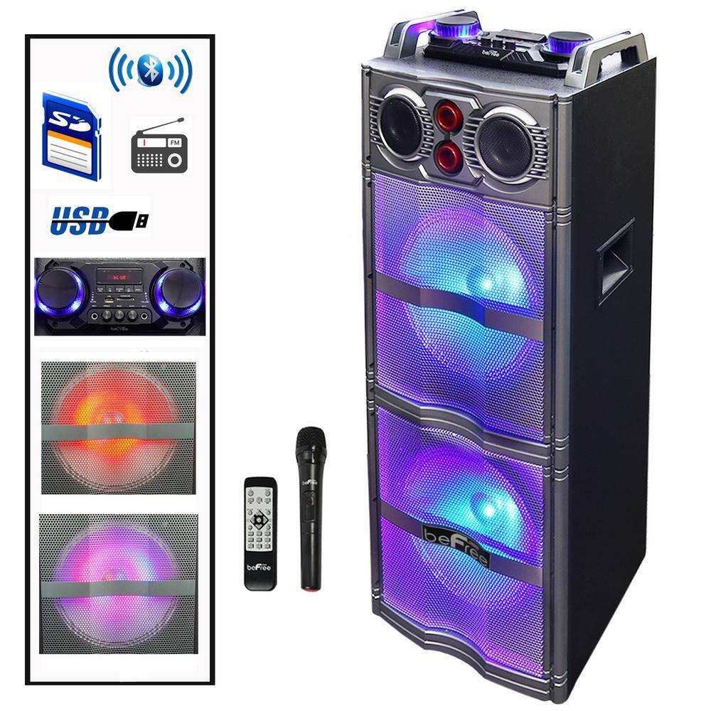 BEFREE SOUND Portable Double 10 in. Subwoofer Bluetooth Party Speaker with Reactive Lights 98597501M