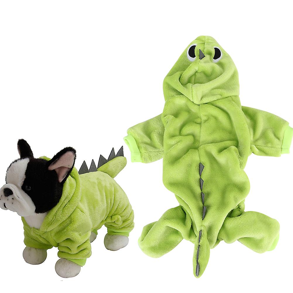 Winter Coral Fleece Green Pet Four Feet Dinosaur Costume Warm Clothes Clothing For Dogs Cats