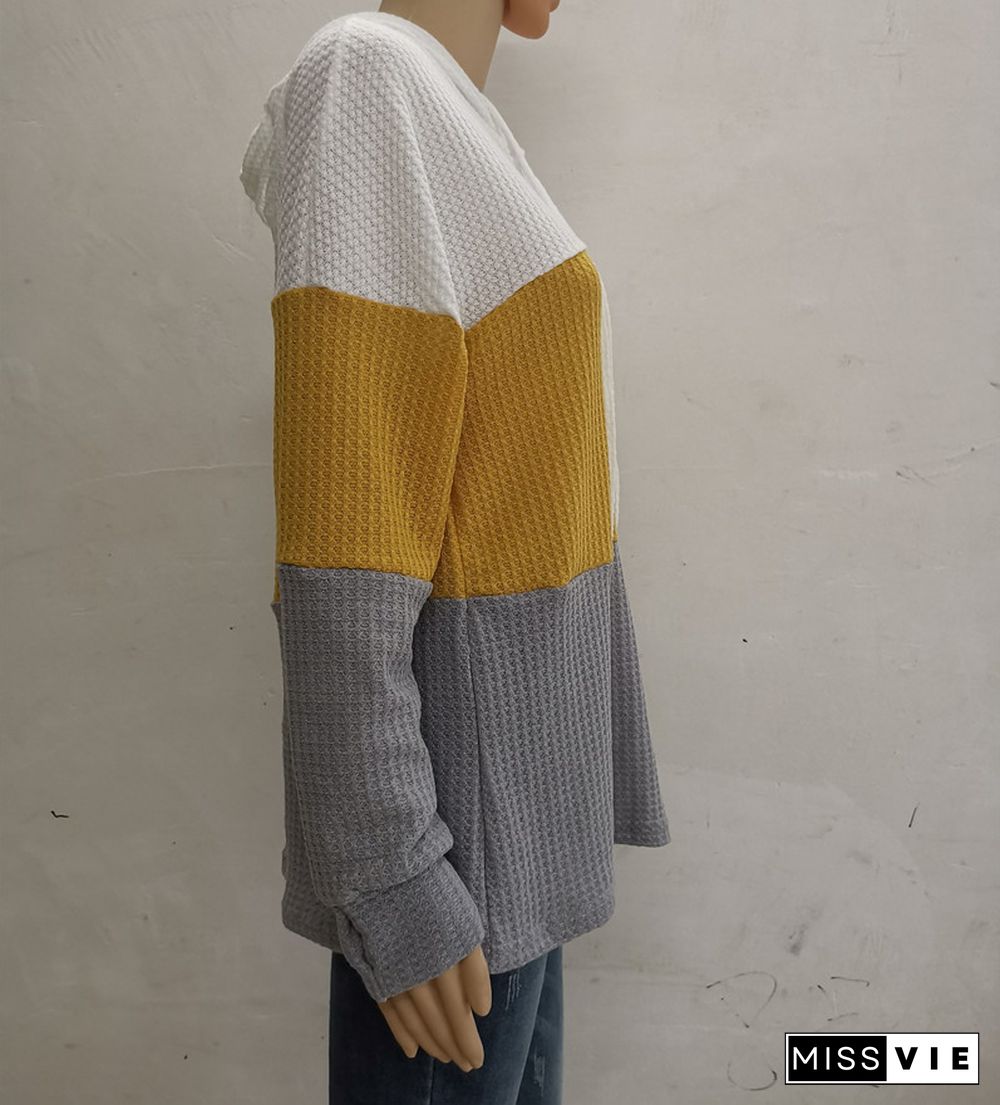 Colorblock Waffle Knit Sweatshirt with Hoodies