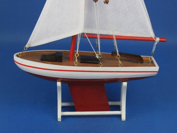 Handcrafted Model Ships Sailboat Red White Sails 1...