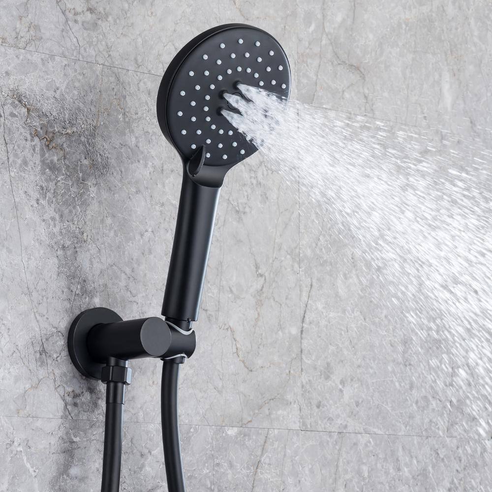 Tahanbath Single Handle 3-Spray High Pressure Tub and Shower Faucet Combo with Tub Spout in Matte Black (Valve Included) W1194-D96203H-ZQ