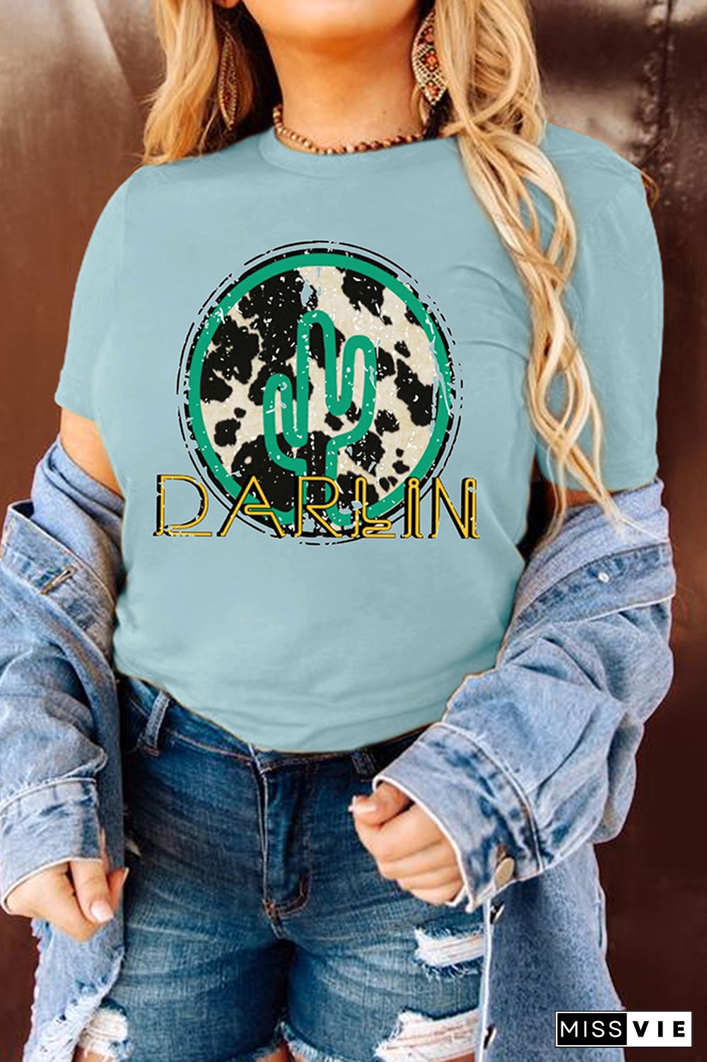 Darlin Print Graphic Tees for Women Wholesale Short Sleeve T shirts Top