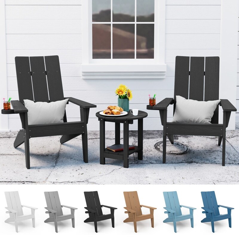 WINSOON 3 Piece  Weather HIPS Outdoor Cup Holder Adirondack Chairs and Table Set