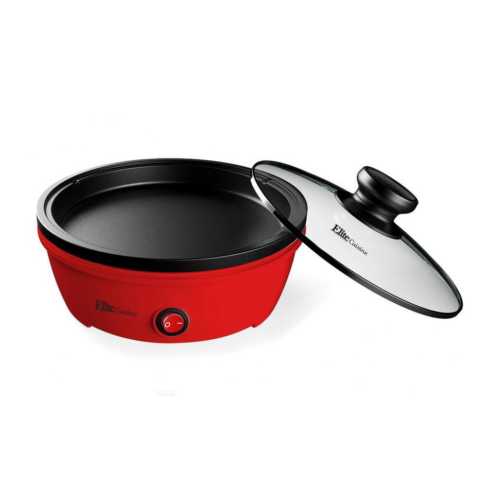 Elite Cuisine Cuisine 8.5 in. Red Round Personal Skillet with Glass Lid EGL-6101