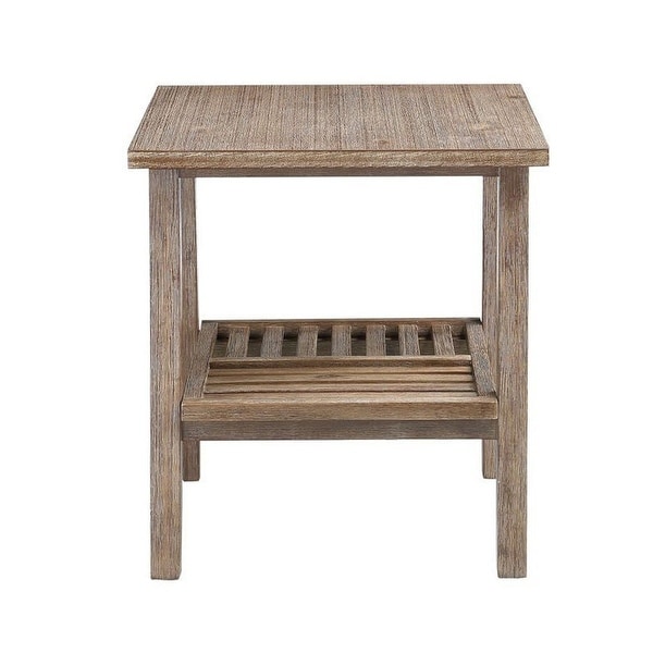 Farmhouse Wooden End Table with Slatted Bottom Shelf， Rustic Brown