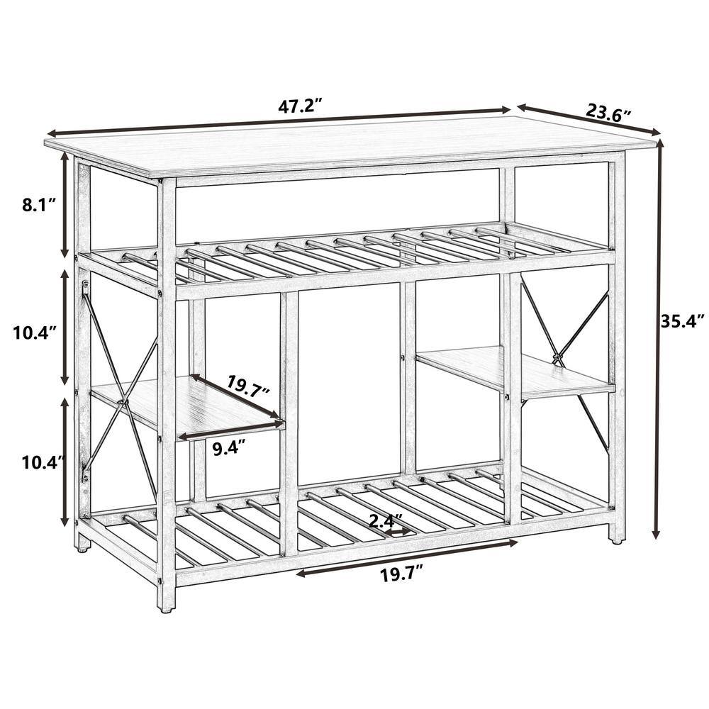 47.2 in. Faux Marble White Multifunctional Counter Height Kitchen Dining Kitchen Island Kitchen Rack with Large Worktop TM-CYWF-7AAK