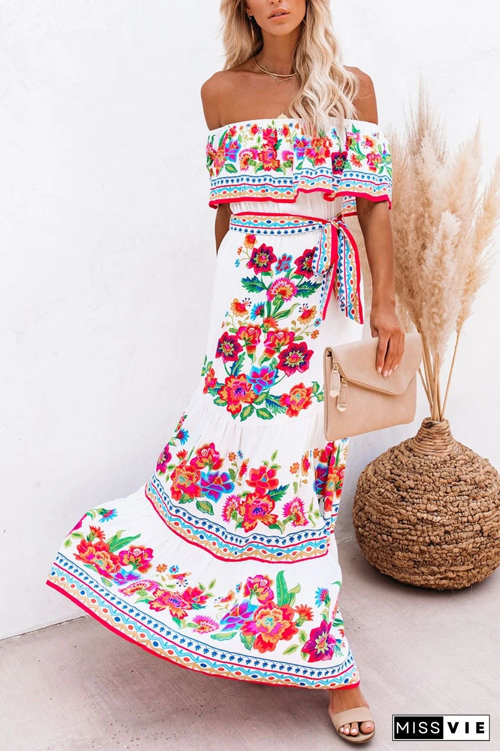 KarliDress Floral Off The Shoulder Maxi Dress P12530