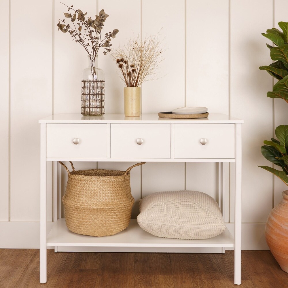 Boahaus Pierrefort Modern Console Table with Drawers  One Shelf  and Metal Knobs.