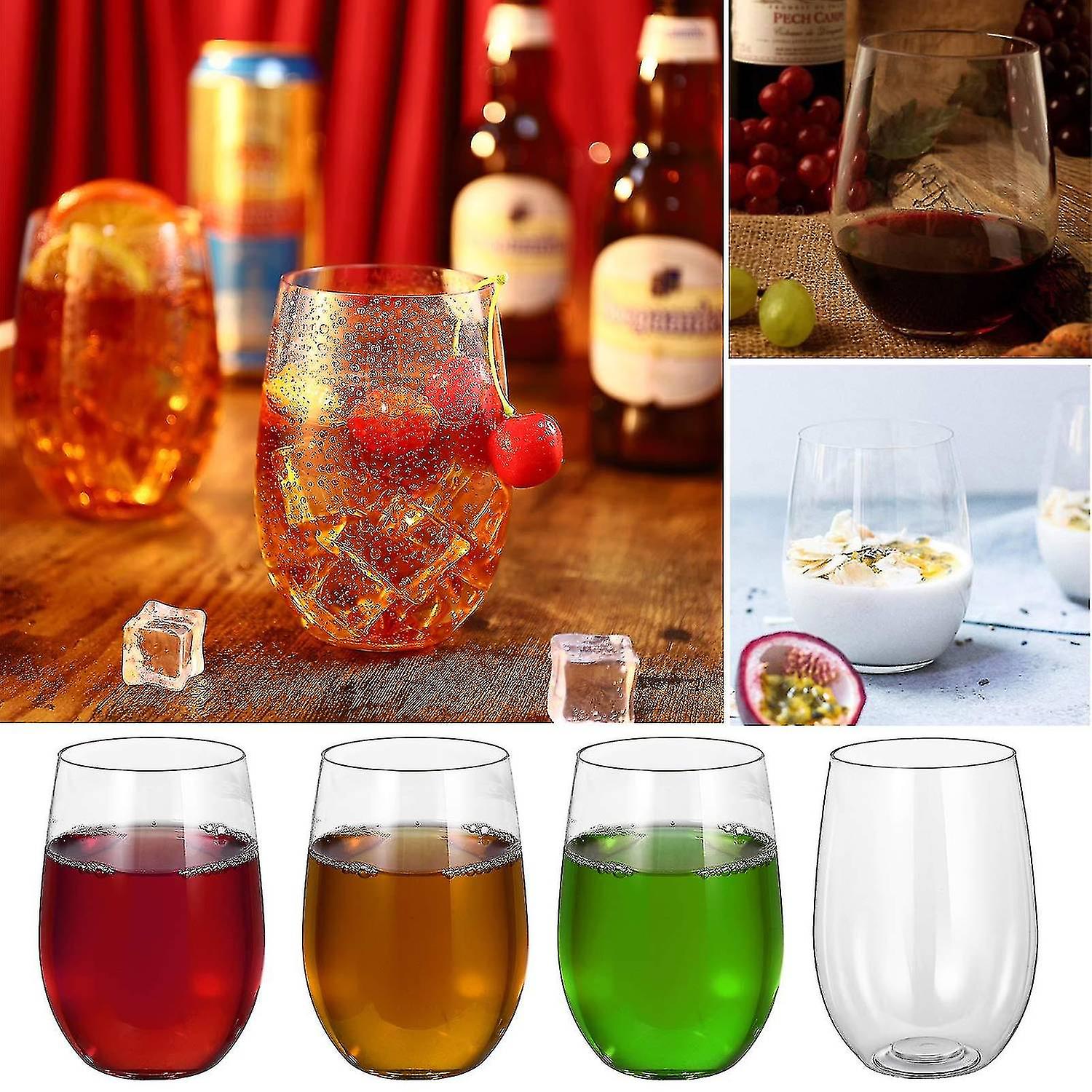 4pcs 16oz Plastic Wine Glasses Stemless Plastic Wine Glasses Clear Plastic Glassware For Home Bar Pa