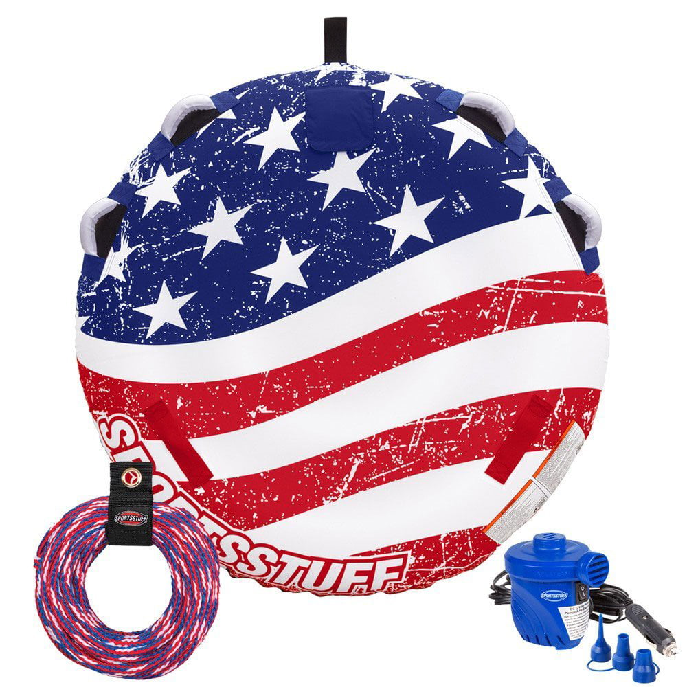 Sportsstuff Stars and Stripes 2-Rider Towable Tube Kit with Pump and Tow Rope