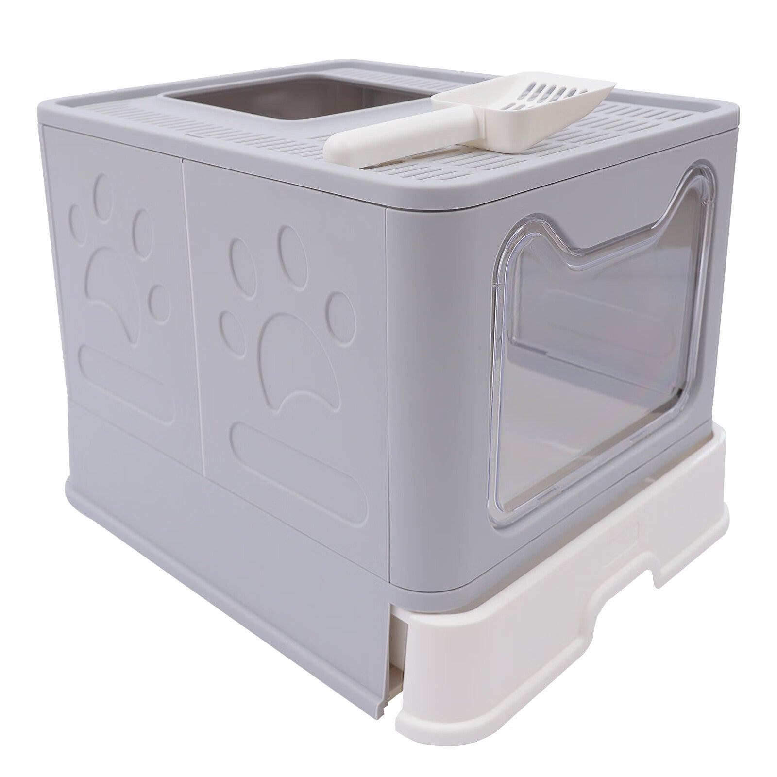 Anqidi Gray Foldable Cat Litter Box Drawer Type Large Space PP+PC Pet Toilet with Cat Sand Shovel