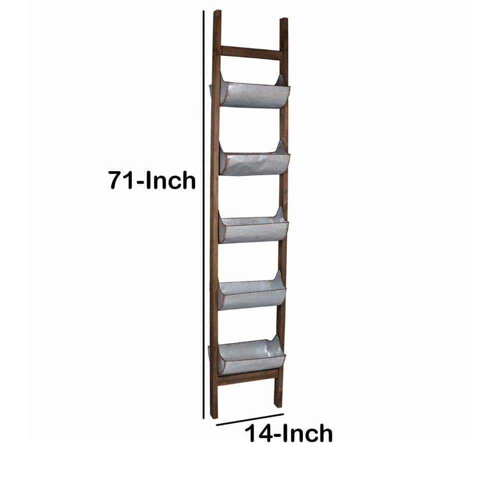 Benjara 71 in. H Uniquely Designed Wooden Reed Ladder Planter (5-Tiered) BM148588