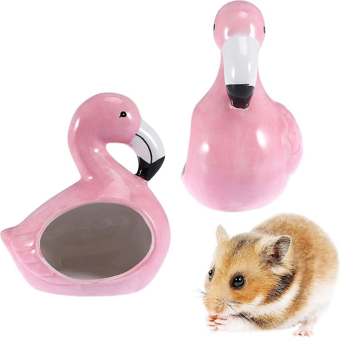 Ceramic Hamster Hideout - Flamingo Design Hamster Sand Bath Chinchilla Dust Bath - Summer Cool Critt