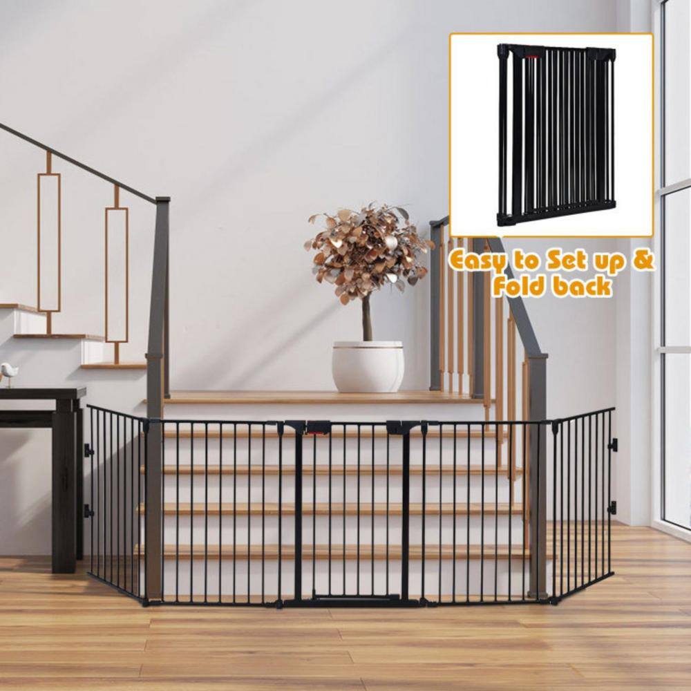 Cisvio 115 in. L Metal 5 Panel Adjustable Wide Fireplace Garden Fence Black D0102HI1TPW