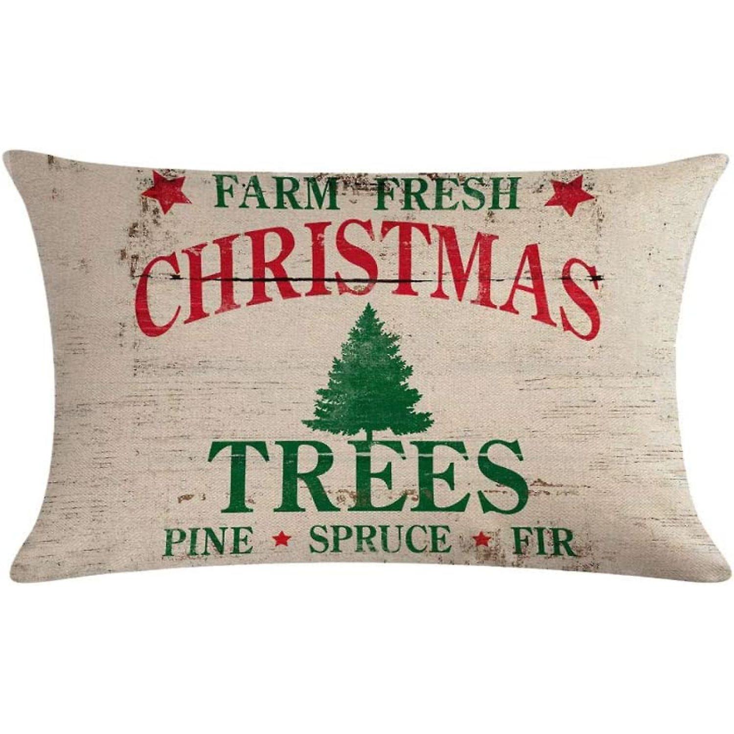 2pack Christmas Throw Pillow Cushion Covers 12x20 Inch Farm Fresh Xmas Tree With Red Truck Home Decorative Rectangular/waist Pillowcases For Christmas