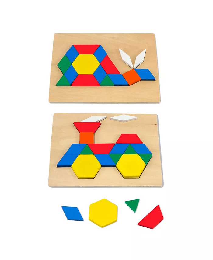 Melissa and Doug Melissa and Doug Pattern Blocks and Boards - Classic Toy With 120 Solid Wood Shapes and 5 Double-Sided Panels  Multi-Colored Animals Puzzle