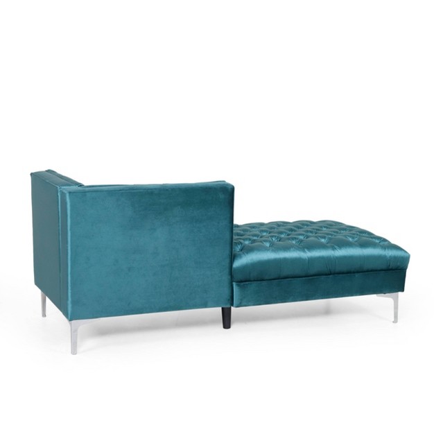 Tignall Contemporary Tufted Velvet Chaise Sectional Teal silver Christopher Knight Home