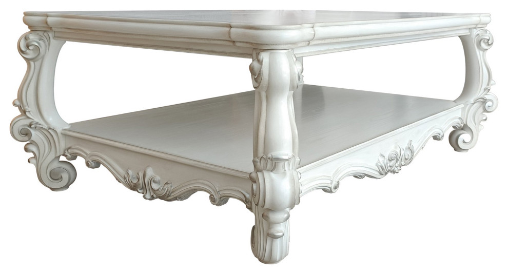 Classic Coffee Table  Unique Scrolled Legs With Wooden Top and Shelf  Bone White   Victorian   Coffee Tables   by Declusia  Houzz