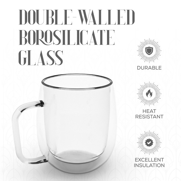 Elle Decor Double Wall Glass Mugs Set Of 2 8 Oz Coffee Mug Heat Resistant Borosilicate Glass Elegant Design Durable amp Lightweight