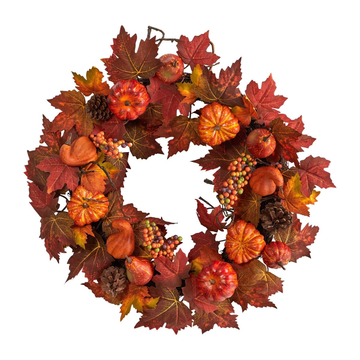 24'' Autumn Maple Leaves Artificial Fall Wreath with Pumpkins & Berries