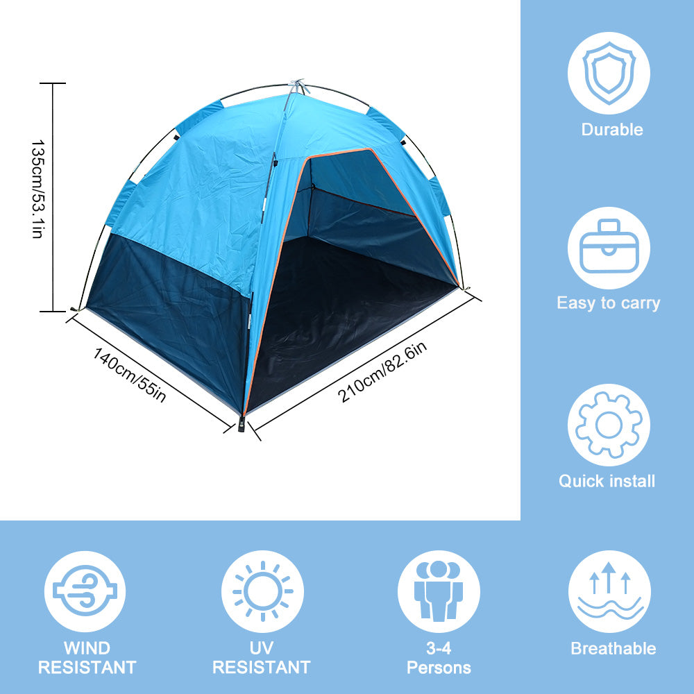 Family Beach Tent for 3-4 Person Easy Setup Garden Patio Shade Portable Beach Sun Shelter Canopy Blue