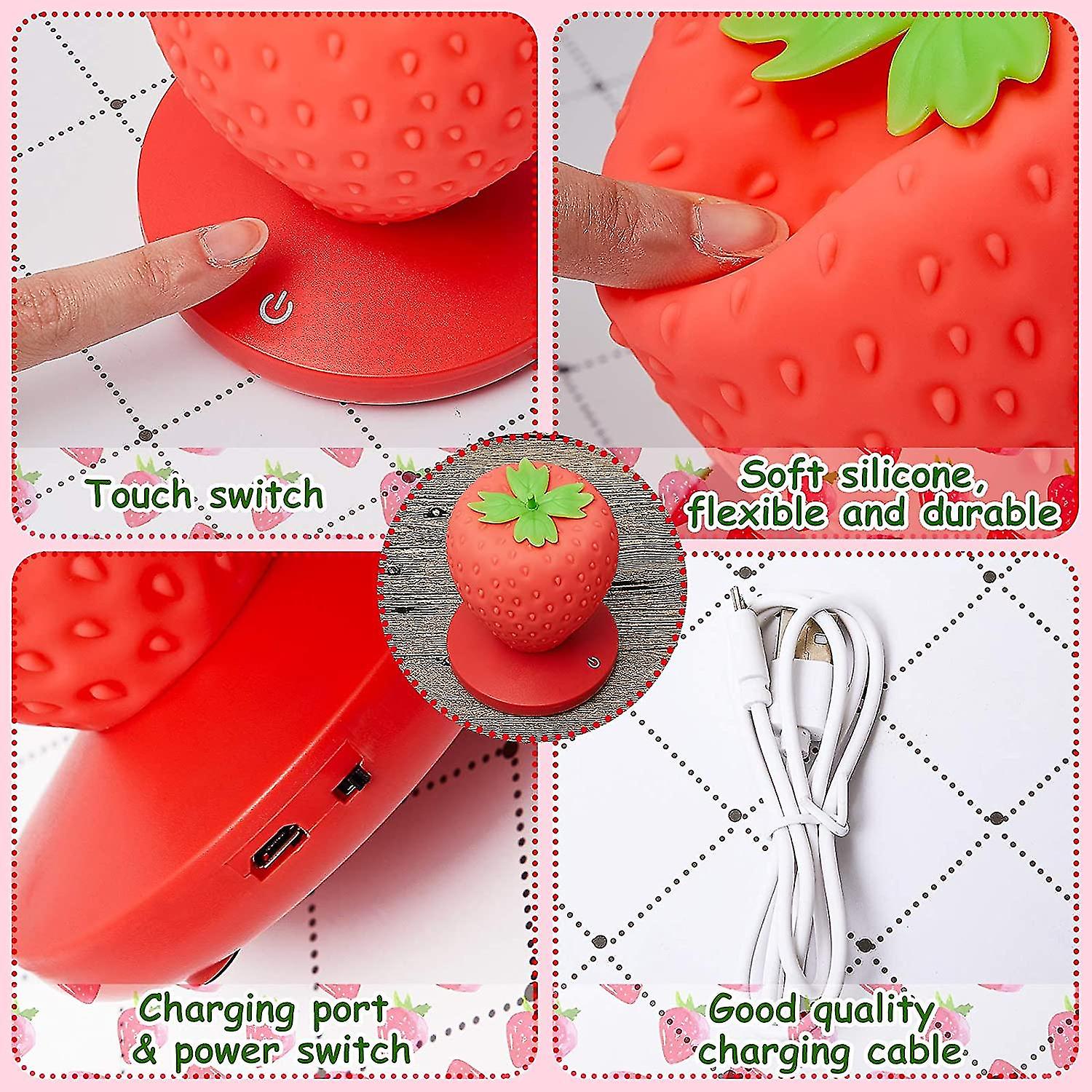 Strawberry Night Light， Cute Silicone Strawberry Lamp Nursery Led Cute Kids Night Light