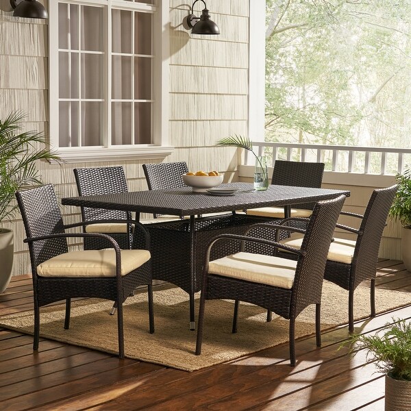 Rudolph Outdoor 7piece Wicker Dining Set with Cushions by Christopher Knight Home